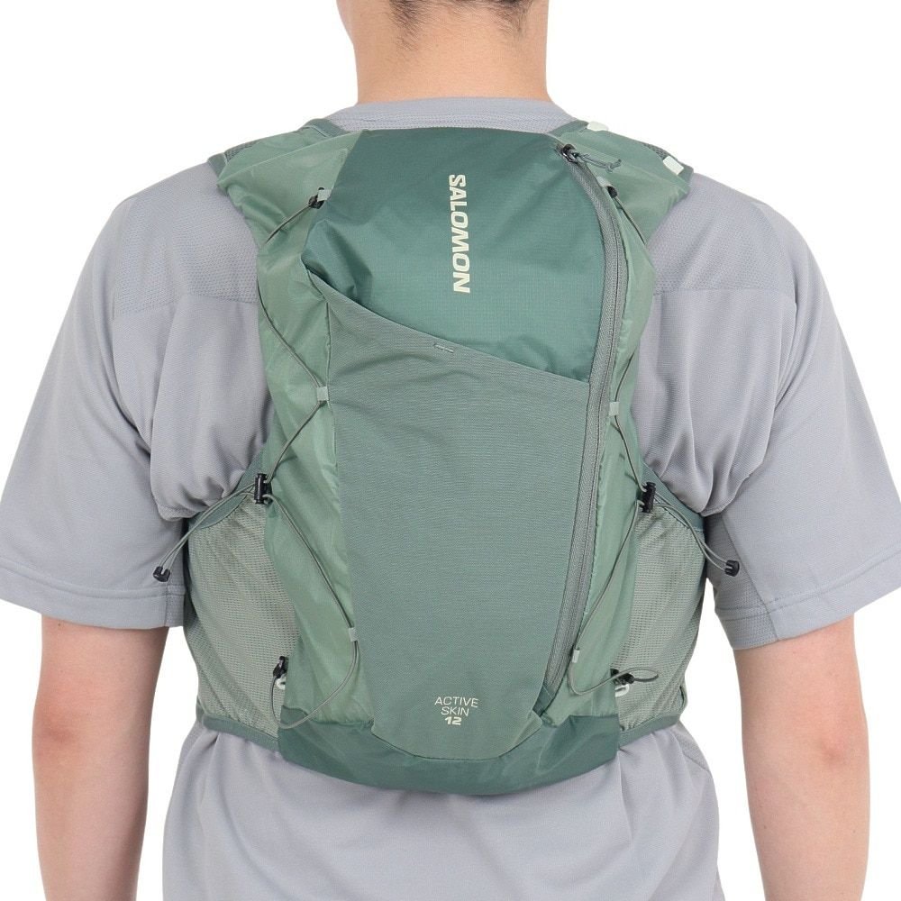 살로몬 액티브 스킨 12 남녀공용 마라톤 트레일러닝 조끼 베스트 가방 LC2177600, L, 그린, 1개 상세 이미지 2