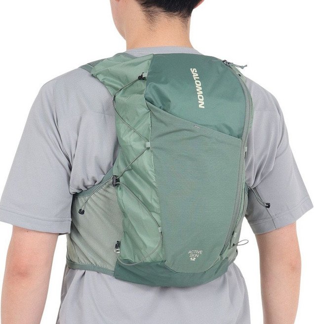 살로몬 액티브 스킨 12 남녀공용 마라톤 트레일러닝 조끼 베스트 가방 LC2177600, L, 그린, 1개