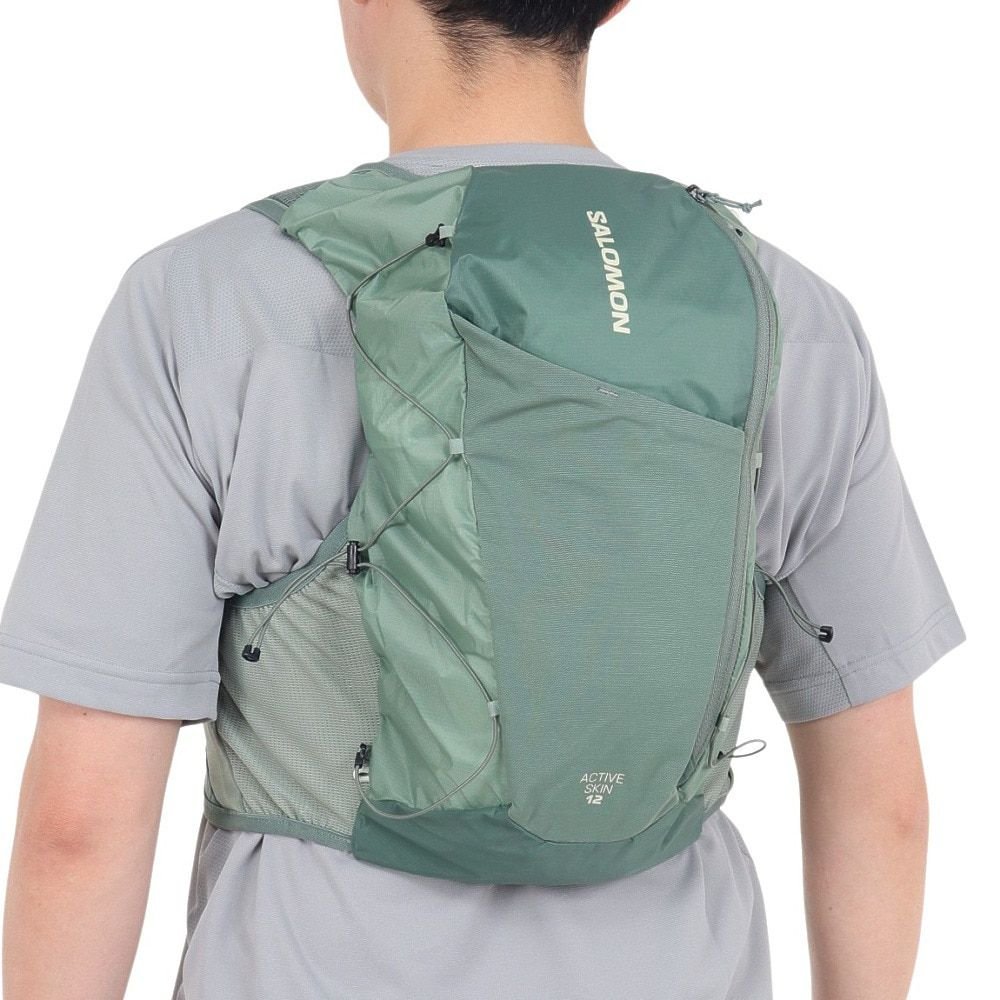 살로몬 액티브 스킨 12 남녀공용 마라톤 트레일러닝 조끼 베스트 가방 LC2177600, L, 그린, 1개 상세 이미지 1